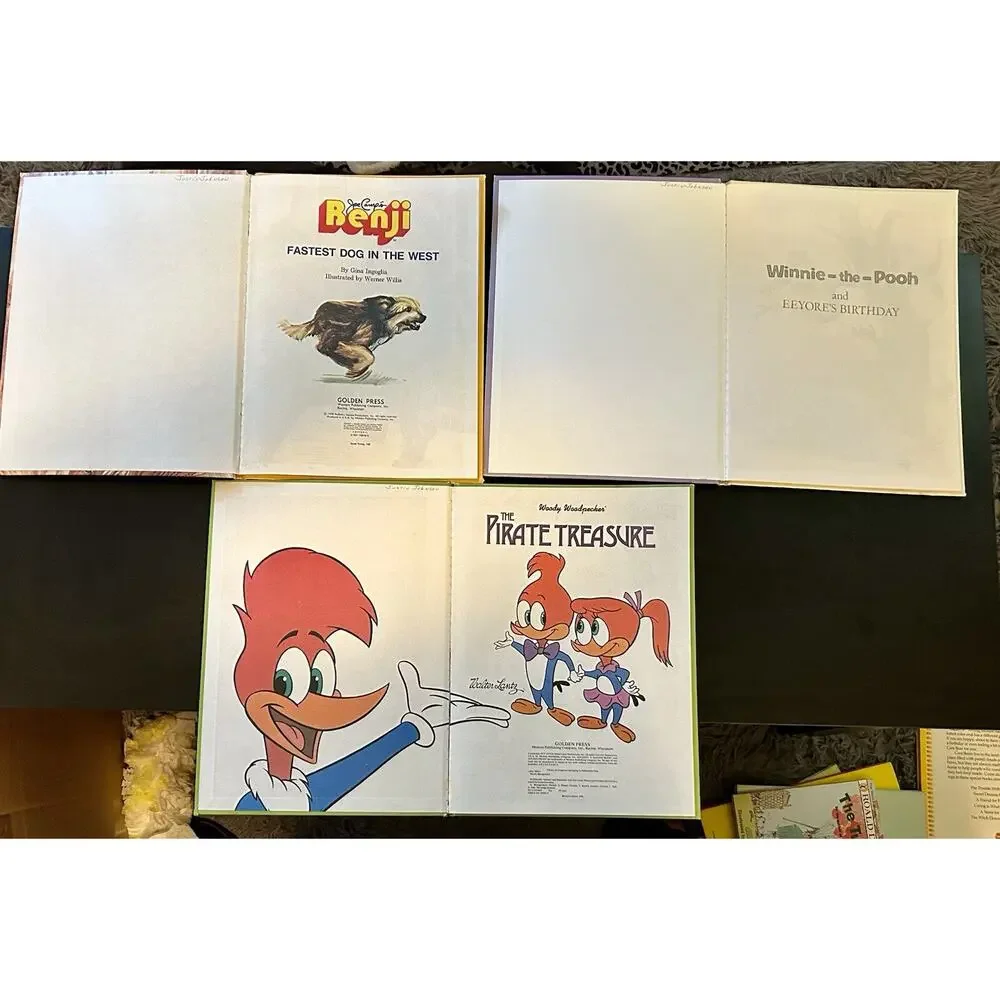 Vintage Kids Golden 3 Book Lot- Benji, Winnie Pooh, Woodie Woodpecker